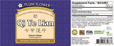 Photo of the Plum Flower Qi Ye Lian Extract Tablets label