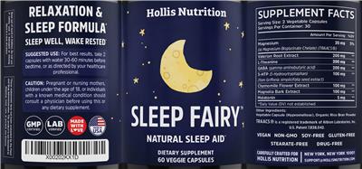 Photo of the Hollis Nutrition Sleep Fairy label