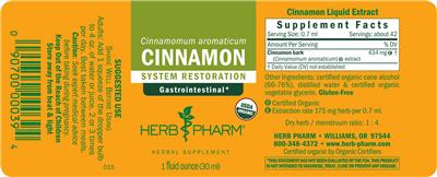 Photo of the Herb Pharm Cinnamon label