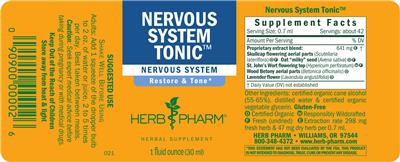 Photo of the Herb Pharm Nervous System Tonic label