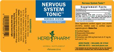 Photo of the Herb Pharm Nervous System Tonic label