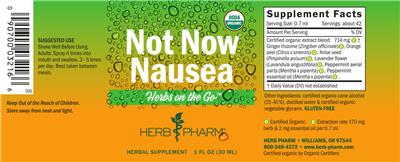 Photo of the Herb Pharm Herbs on the Go Not Now Nausea label