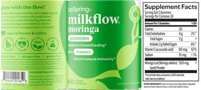 Photo of the UpSpring MilkFlow Moringa Gummies Green Apple Flavor label