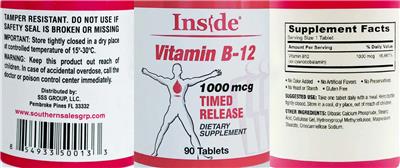 Photo of the Inside Vitamin B-12 1000 mcg Timed Release label