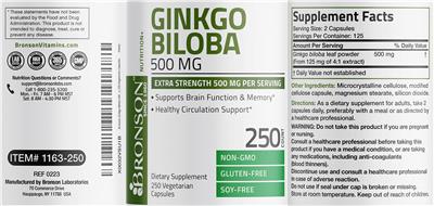 Photo of the Bronson Ginkgo biloba 500 mg label