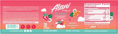 Photo of the Alani Nu Pre-Workout Strawberry Sunrise label