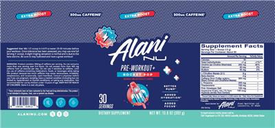 Photo of the Alani Nu Pre-Workout+ Rocket Pop label