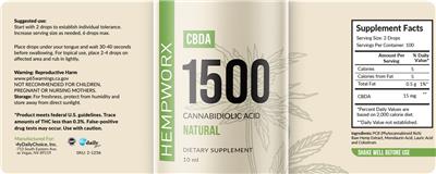 Photo of the HempWorx CBDA 1500 Natural label