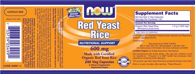 Photo of the NOW Red Yeast Rice 600 mg label