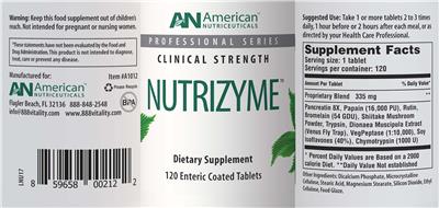 Photo of the AN American Nutriceuticals Nutrizyme label