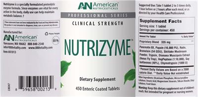 Photo of the AN American Nutriceuticals Nutrizyme label