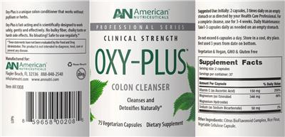 Photo of the AN American Nutriceuticals Oxy-Plus Colon Cleanser label