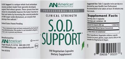 Photo of the AN American Nutriceuticals S.O.D. Support label