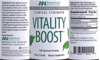 Photo of the AN American Nutriceuticals Vitality Boost label