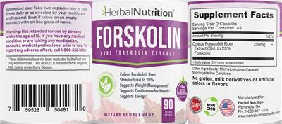 Photo of the Herbal Nutrition Forskolin label