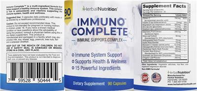 Photo of the Herbal Nutrition Immuno Complete label
