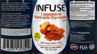 Photo of the Herbal Nutrition Infuse Liposomal Turmeric Curcumin label