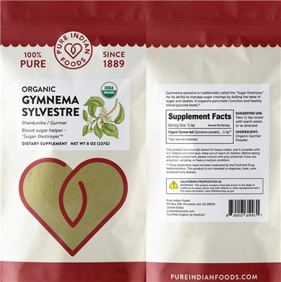 Photo of the Pure Indian Foods Organic Gymnema sylvestre Powder label