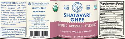 Photo of the Pure Indian Foods Shatavari Ghee label