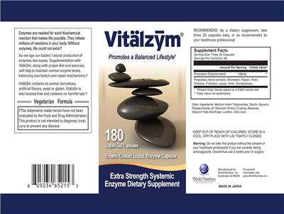 Photo of the World Nutrition Vitalzym label