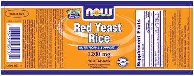 Photo of the NOW Red Yeast Rice 1200 mg label
