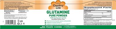 Photo of the Country Life Glutamine Pure Powder 5,000 mg (5 g) label