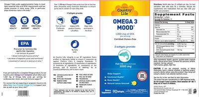 Photo of the Country Life Omega 3 Mood Natural Lemon Flavored! label