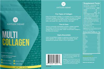 Photo of the Antler Farms Multi Collagen Powder Unflavored label
