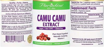 Photo of the Paradise Camu Camu Extract label