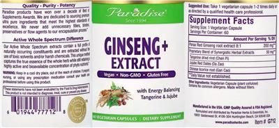 Photo of the Paradise Ginseng + Extract label