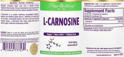 Photo of the Paradise L-Carnosine label