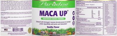 Photo of the Paradise Maca Up Vanilla Flavor label
