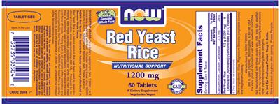 Photo of the NOW Red Yeast Rice 1200 mg label