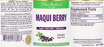 Photo of the Paradise Maqui Berry label
