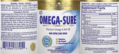 Photo of the Paradise Omega-Sure 1,000 mg label