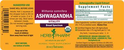 Photo of the Herb Pharm Ashwagandha label