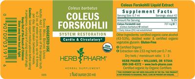Photo of the Herb Pharm Coleus Forskohlii label