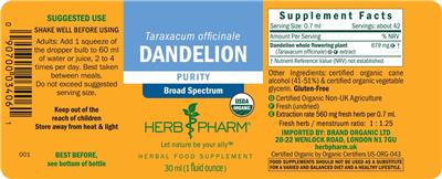 Photo of the Herb Pharm Dandelion label