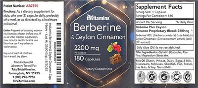 Photo of the tnvitamins Berberine & Ceylon Cinnamon 2200 mg label