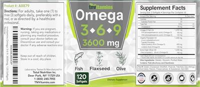 Photo of the tnvitamins Omega 3-6-9 3600 mg label