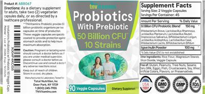 Label of Probiotics with Prebiotic 50 Billion CFU 10 Strains