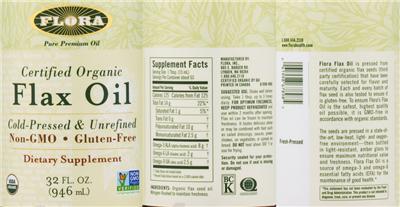 Photo of the Flora Certified Organic Flax Oil label