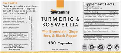 Photo of the tnvitamins Turmeric & Boswellia label