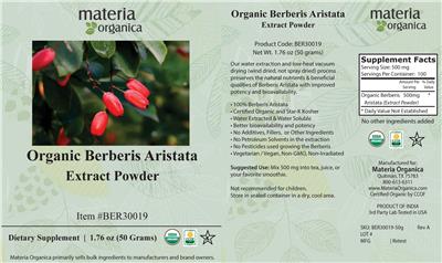 Photo of the Materia Organica Organic Berberis aristata Extract Powder label