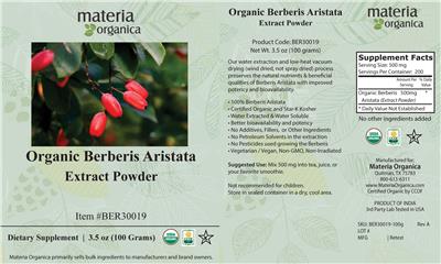 Photo of the Materia Organica Organic Berberis aristata Extract Powder label