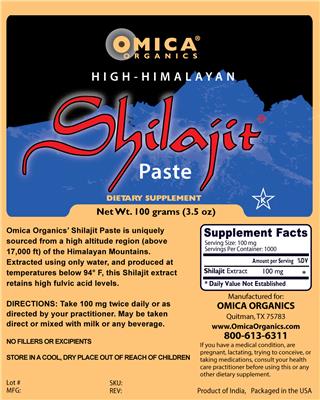 Photo of the Omica Organics High-Himalayan Shilajit Paste label