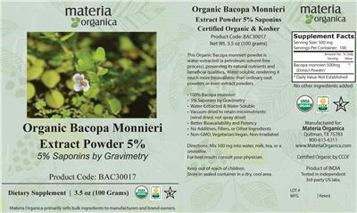 Photo of the Materia Organica Organic Bacopa Monnieri Extract Powder 5% label