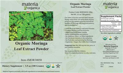 Photo of the Materia Organica Organic Moringa Leaf Extract Powder label
