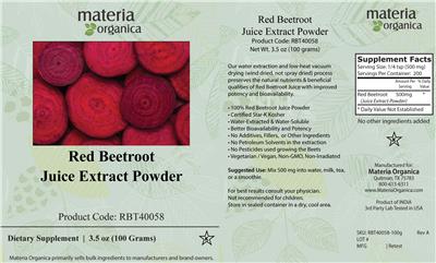 Photo of the Materia Organica Red Beetroot Juice Extract Powder label