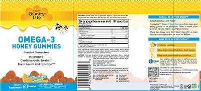 Photo of the Country Life Omega-3 Honey Gummies Natural Orange Flavor label